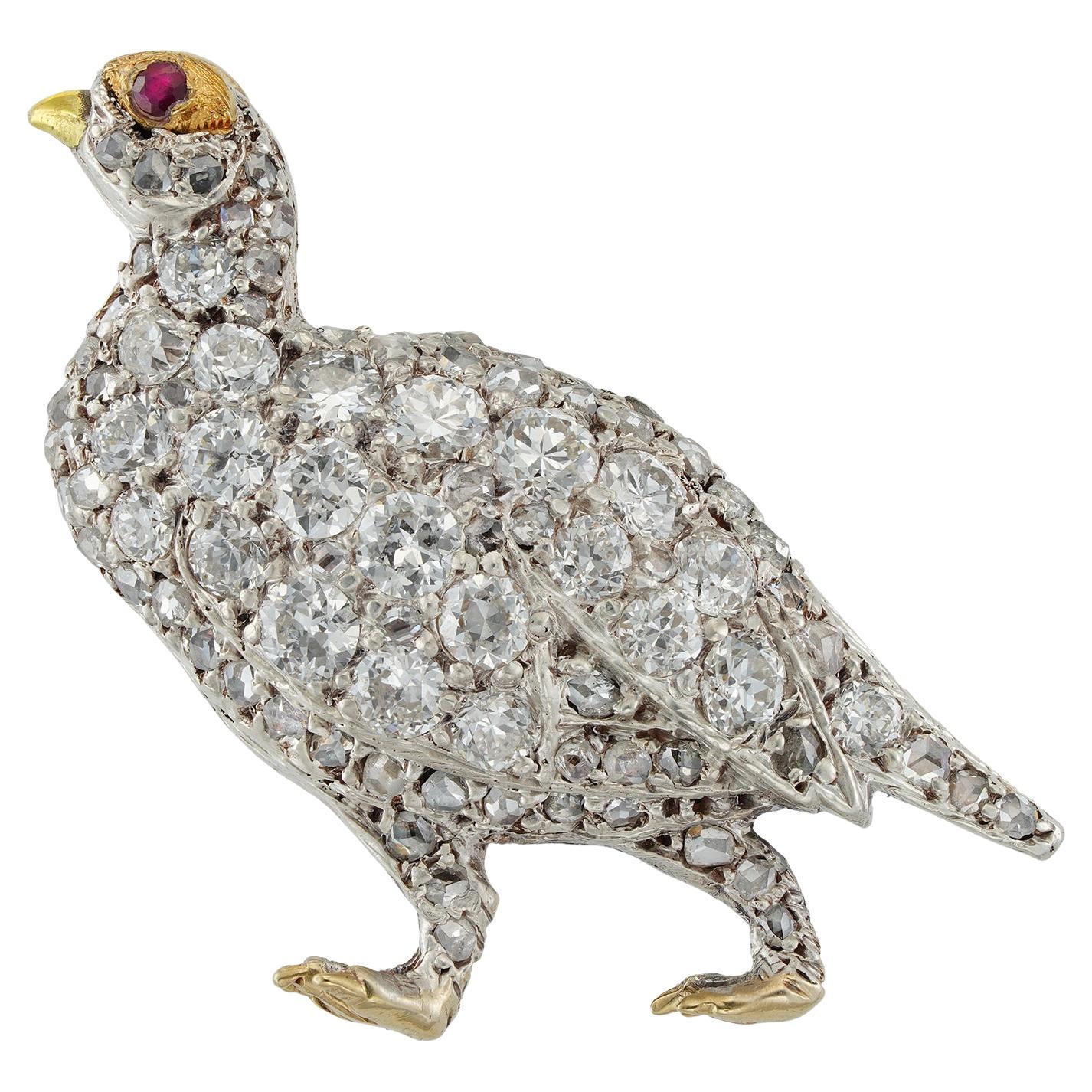 Broche victorienne en partridge sertie de diamants en vente