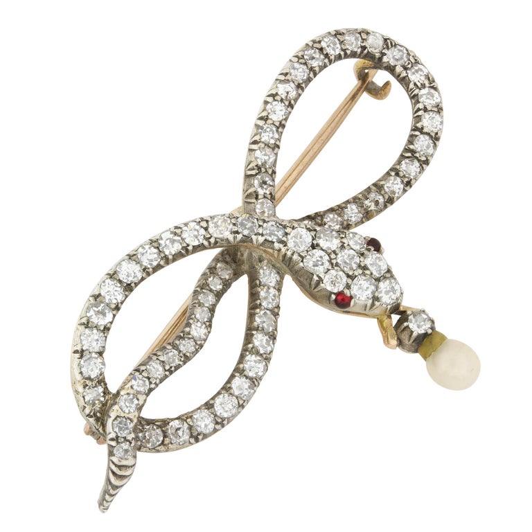Victorian Diamond-Set Snake Brooch For Sale at 1stDibs