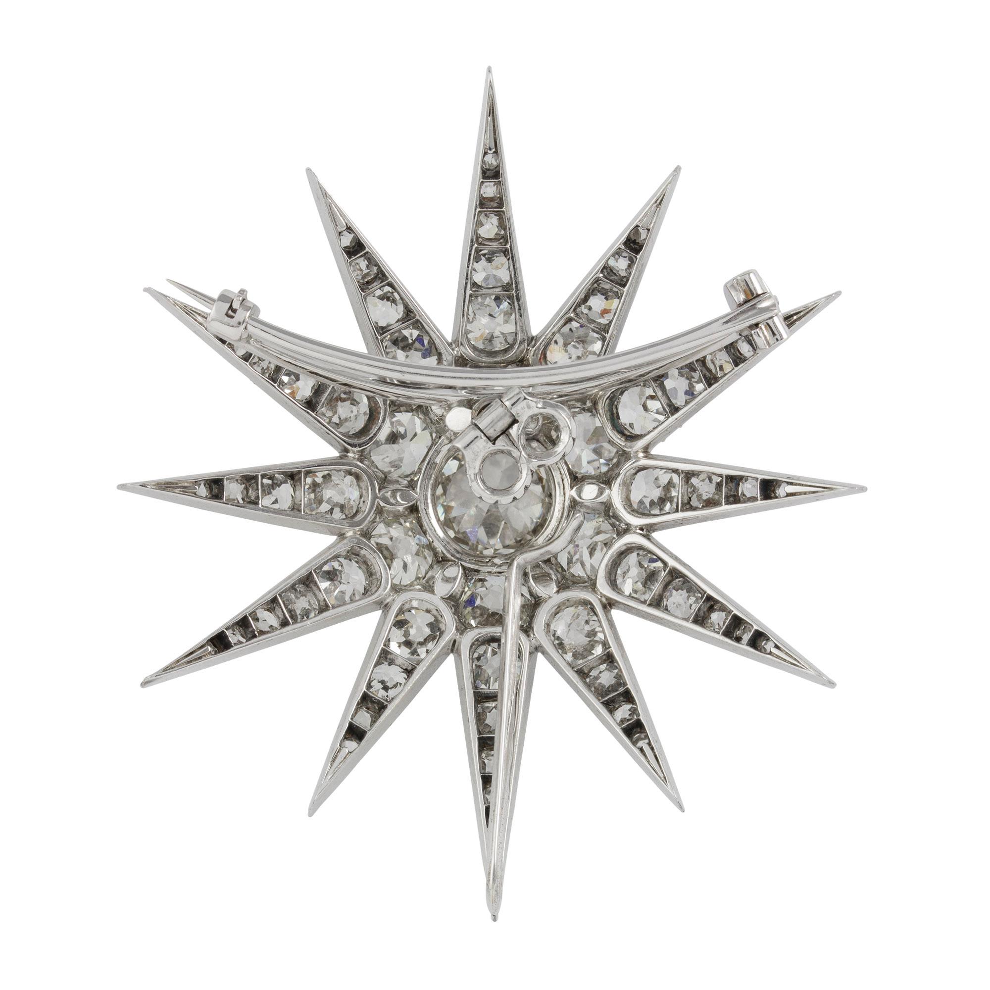 Brilliant Cut Victorian Diamond-Set Star Brooch For Sale