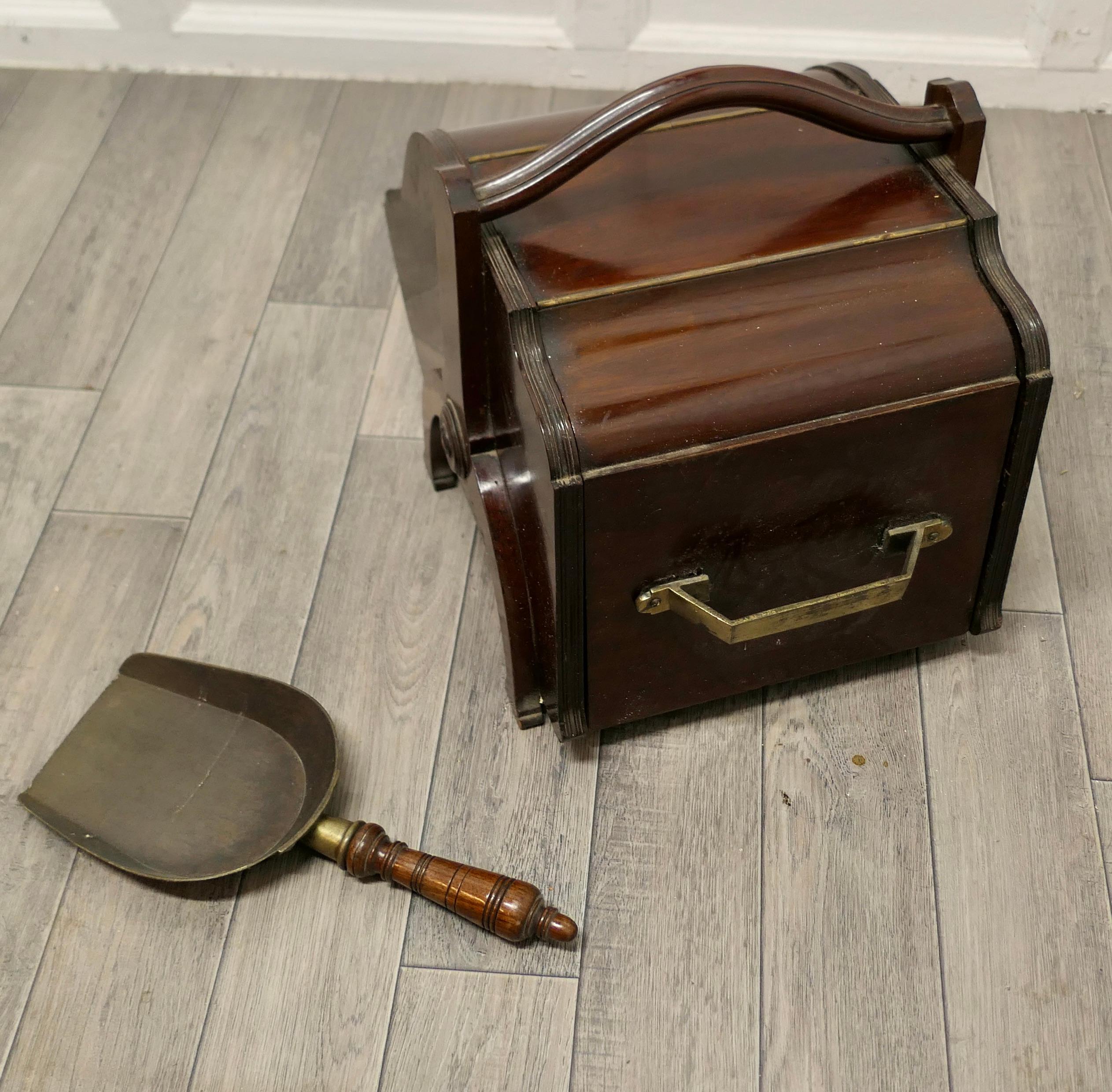 Mahogany A Victorian Double Ended Coal Box with Liner and Shovel   For Sale