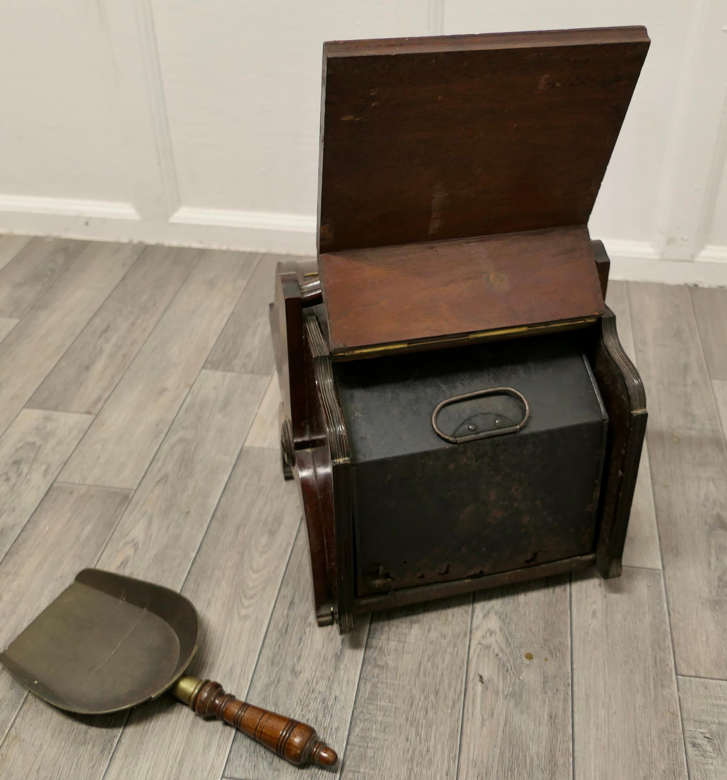 A Victorian Double Ended Coal Box with Liner and Shovel   For Sale 1