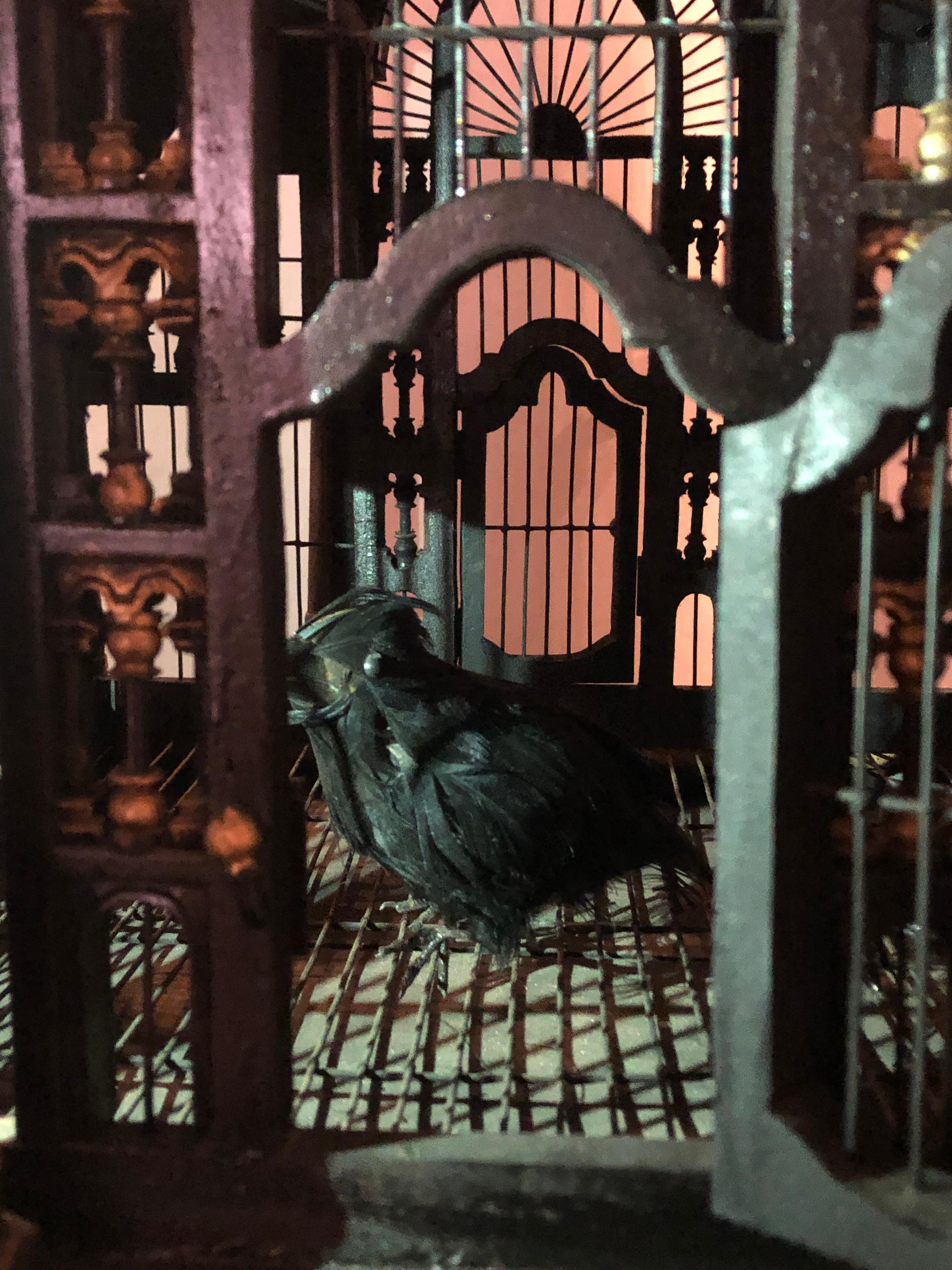 Victorian Ebony and Gilt Faux Marble Decorated Birdcage on a Stand 4