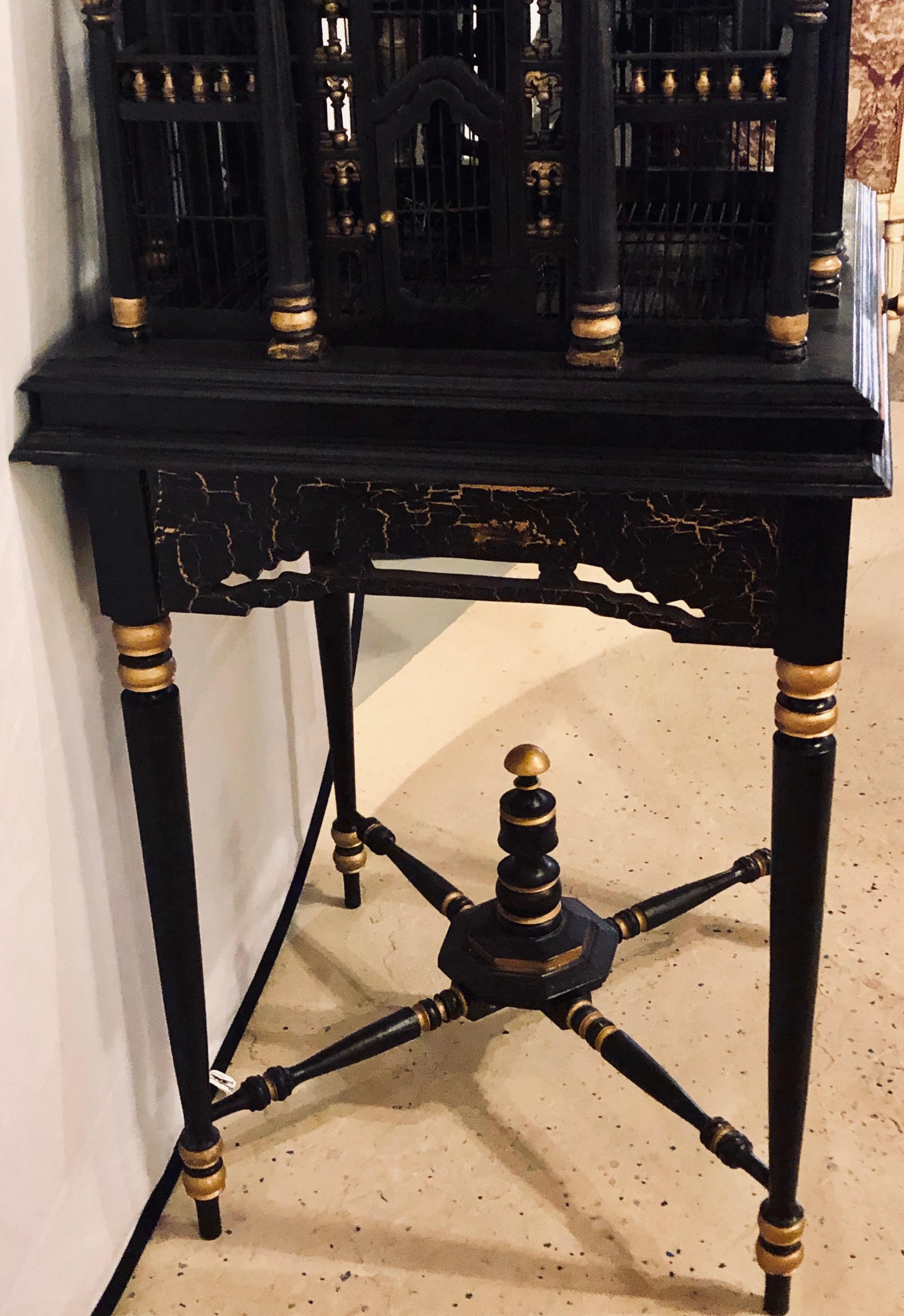Victorian Ebony and Gilt Faux Marble Decorated Birdcage on a Stand 7