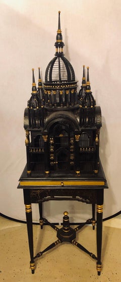 Victorian Ebony and Gilt Faux Marble Decorated Birdcage on a Stand