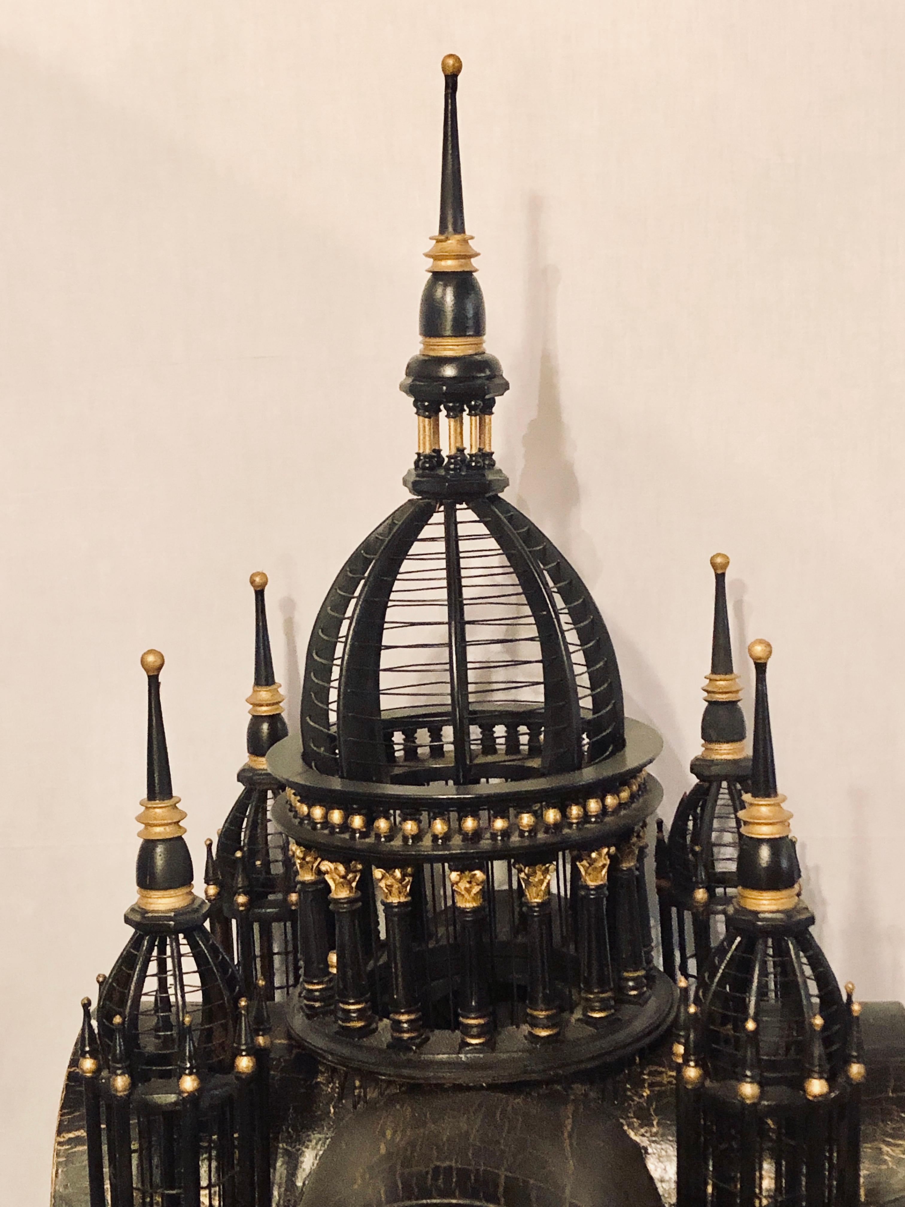 Victorian Ebony and Gilt Faux Marble Decorated Birdcage on a Stand 3