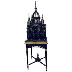 Victorian Ebony and Gilt Faux Marble Decorated Birdcage on a Stand