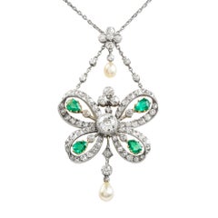 Victorian Emerald and Diamond Butterfly Pendant on a Chain