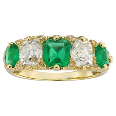 A Victorian emerald and diamond five-stone ring