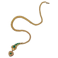 Antique A Victorian Emerald-Set Gold Snake Necklace