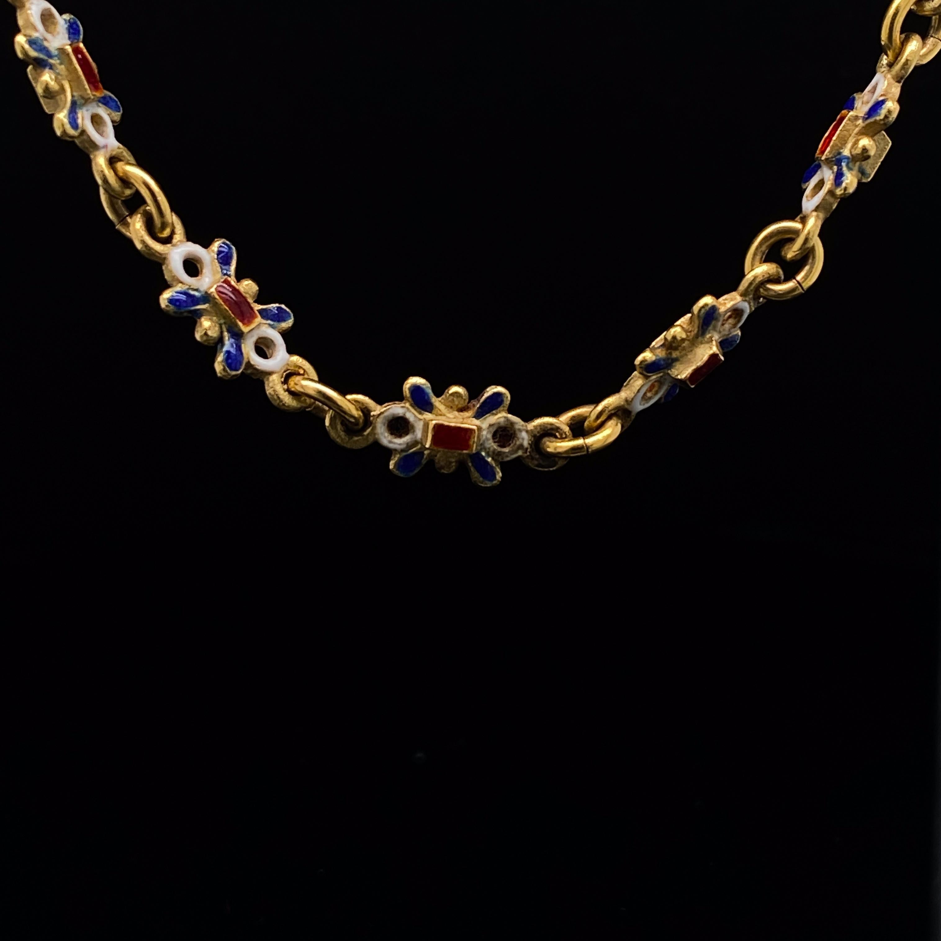 Women's or Men's Victorian Enamel Necklace 18 Karat Yellow Gold