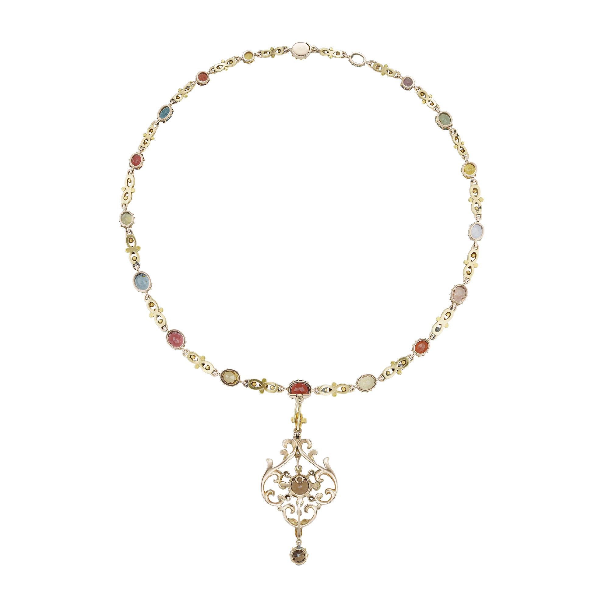 Collier victorien en émail, zircon, grenat et saphir Bon état - En vente à London, GB