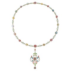 A Victorian enamel, zircon, garnet and sapphire necklace
