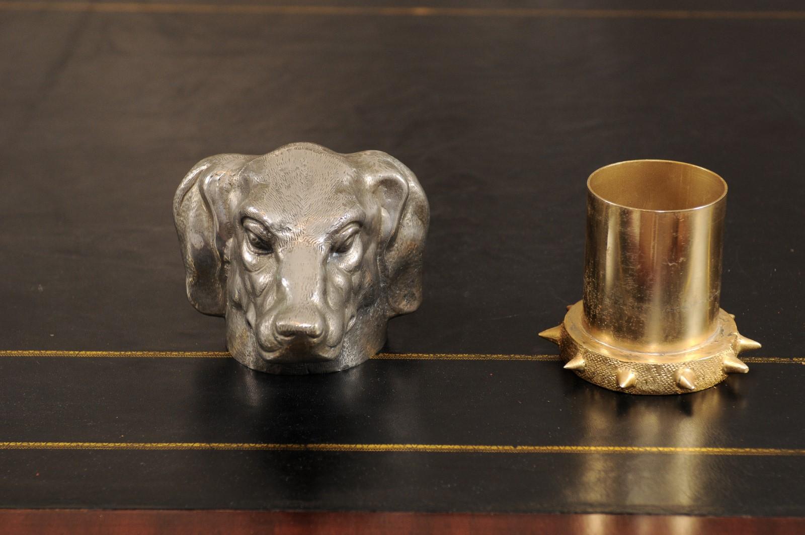 Victorian English Cast Metal Hound Dog Head Cigarette Box, circa 1890 3