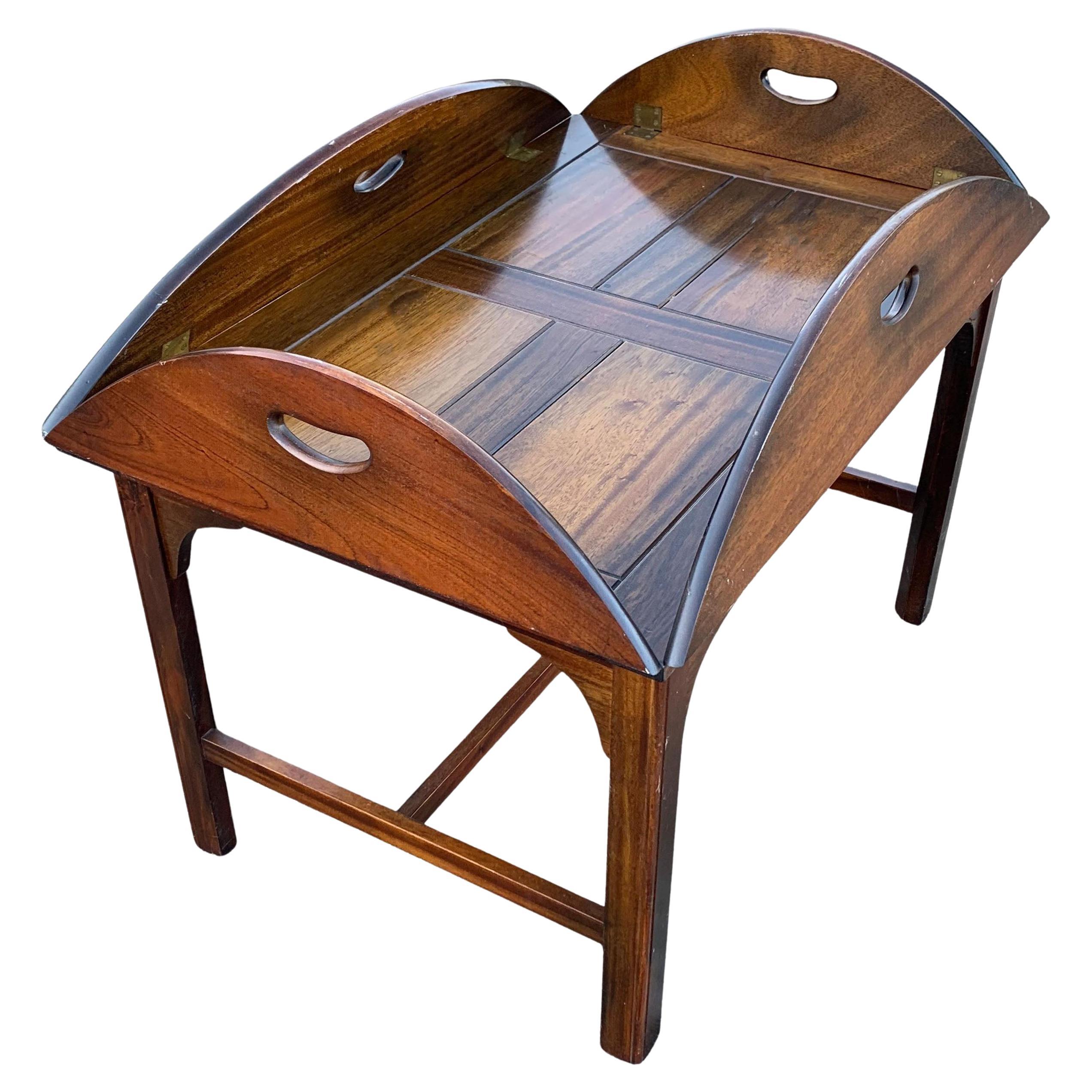 A Victorian Figured Mahogany Rectangular Butler's Tray on Stand For Sale