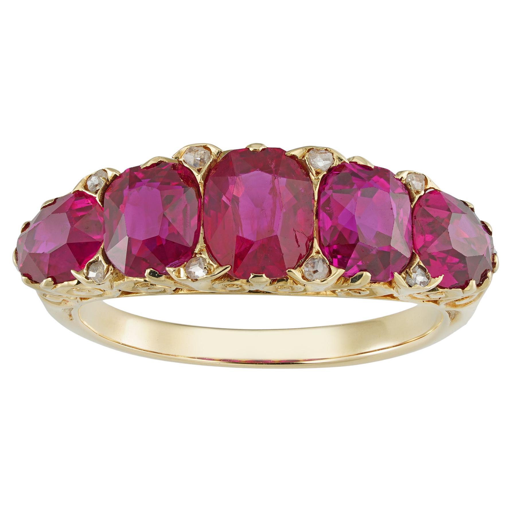 A Victorian five stone Burmese ruby ring