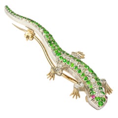 Victorian Garnet and Diamond Lizard Brooch