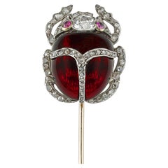 Used A Victorian Garnet And Diamond Scarab Pin/ring