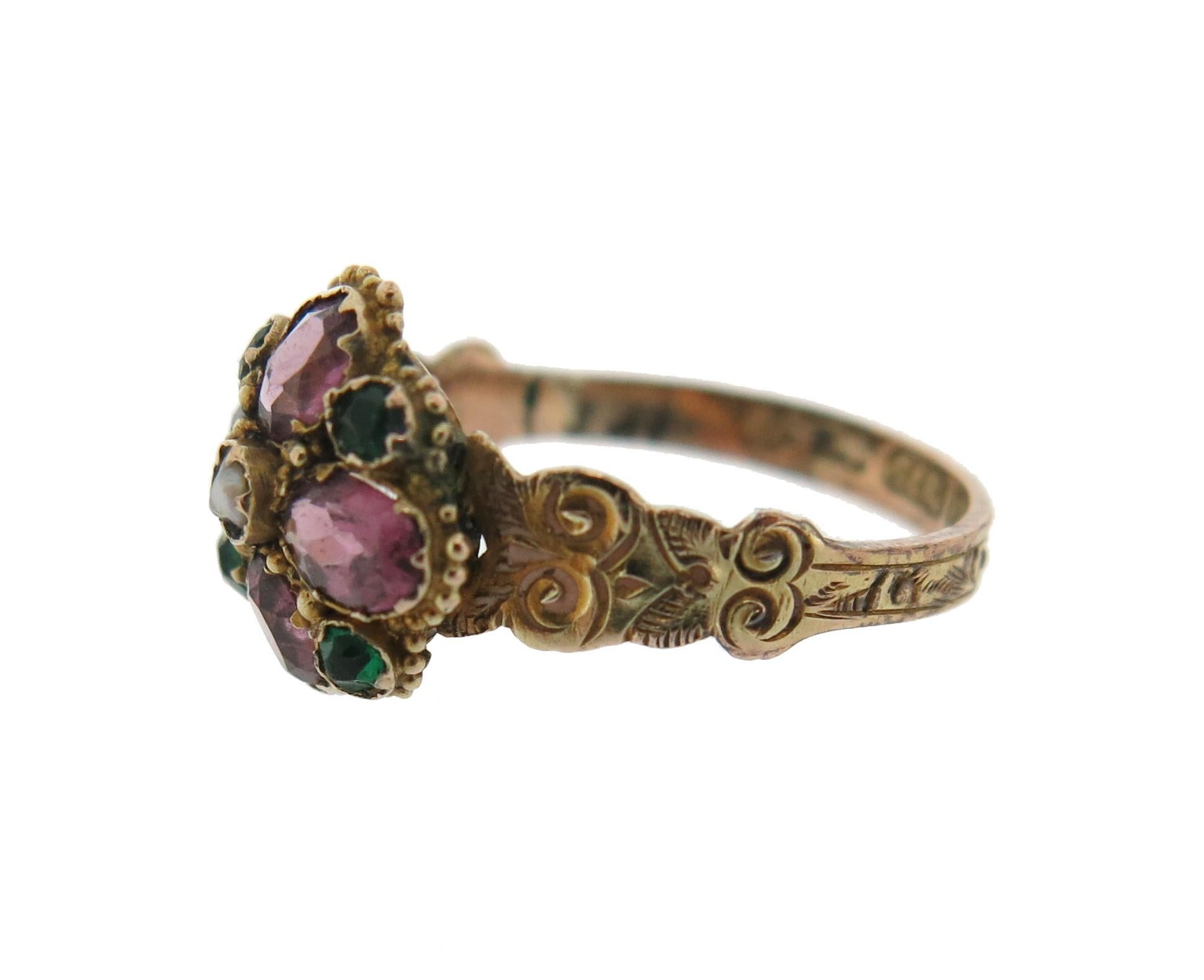 Oval Cut Victorian Garnet and Emerald Ring