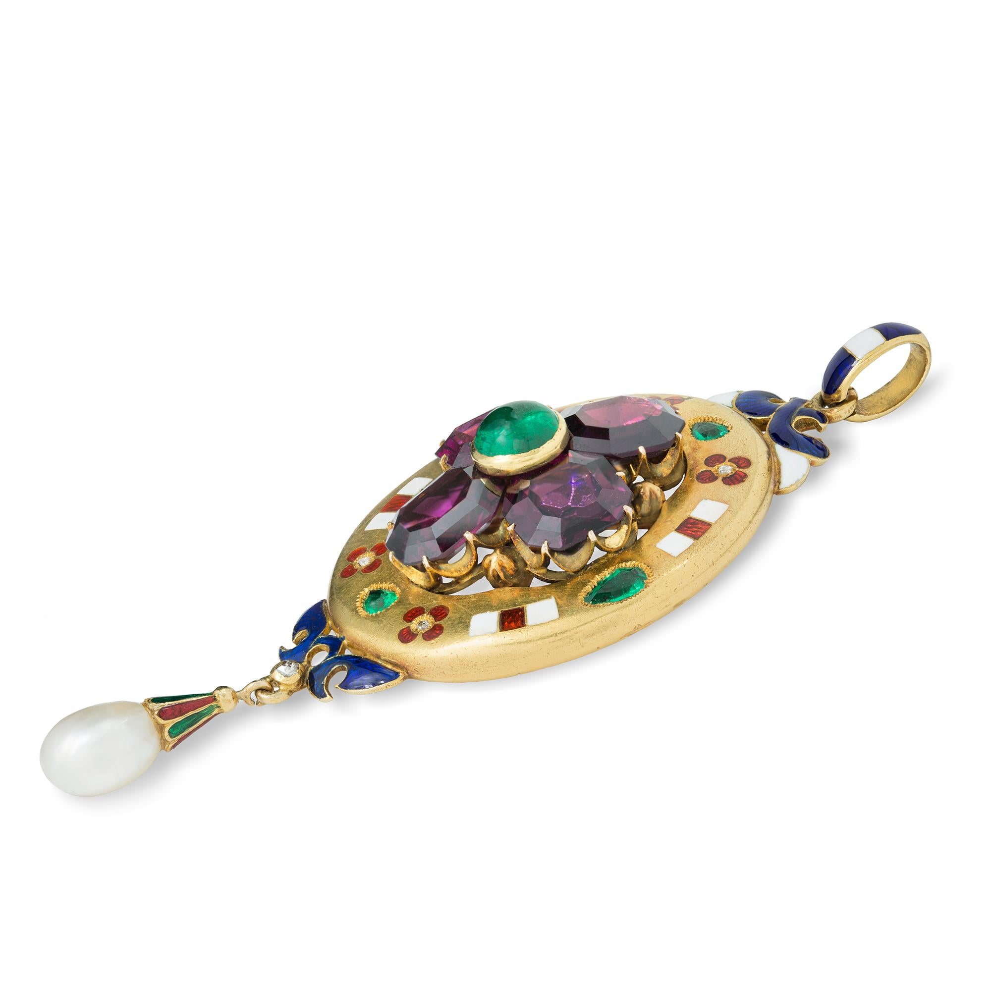 Victorian Gem-Set Gold Holbeinesque Pendant In Good Condition For Sale In London, GB