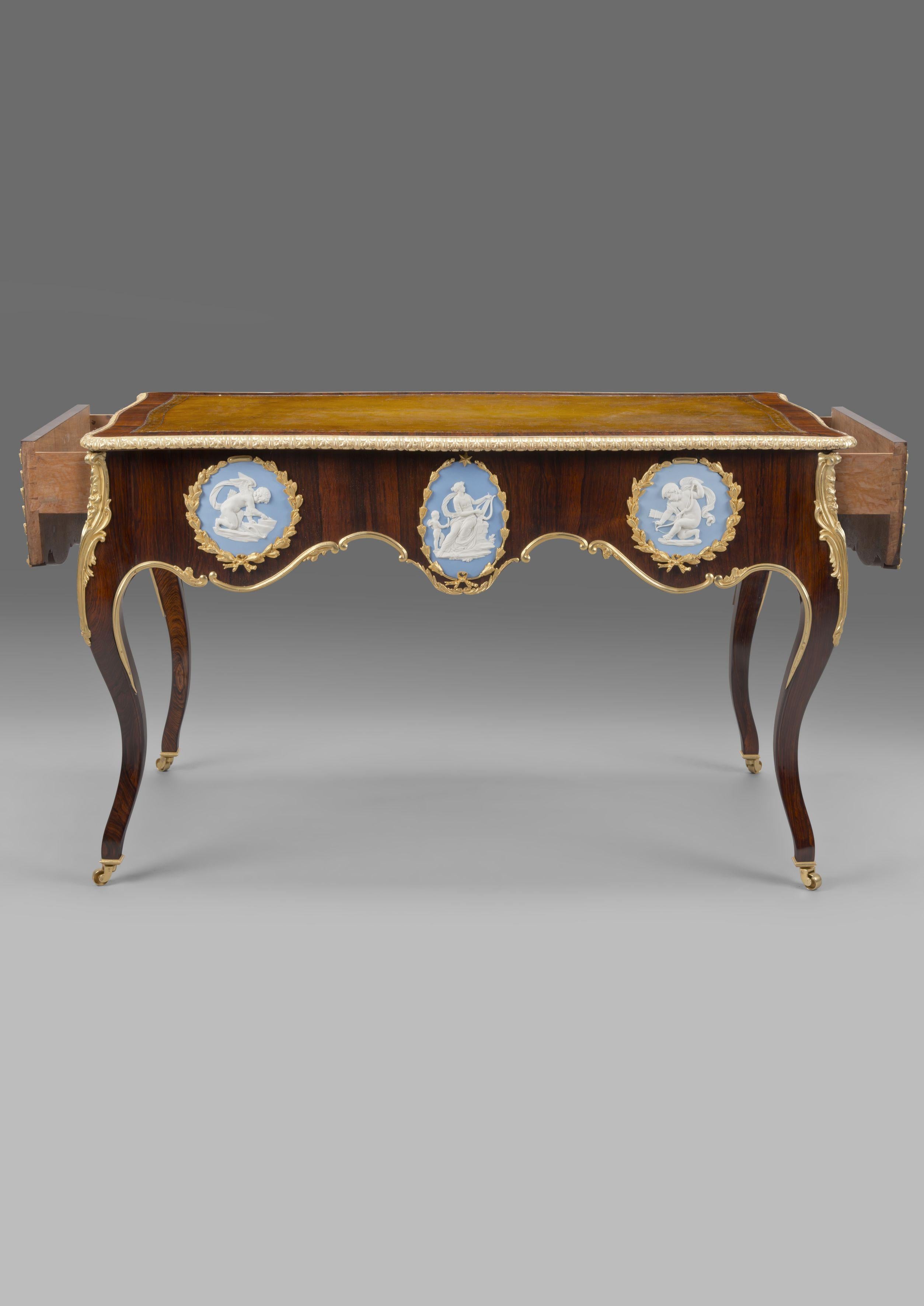 Victorian Gilt-Bronze and Jasper-Ware Mounted Writing Table, circa 1860 In Good Condition In Brighton, West Sussex