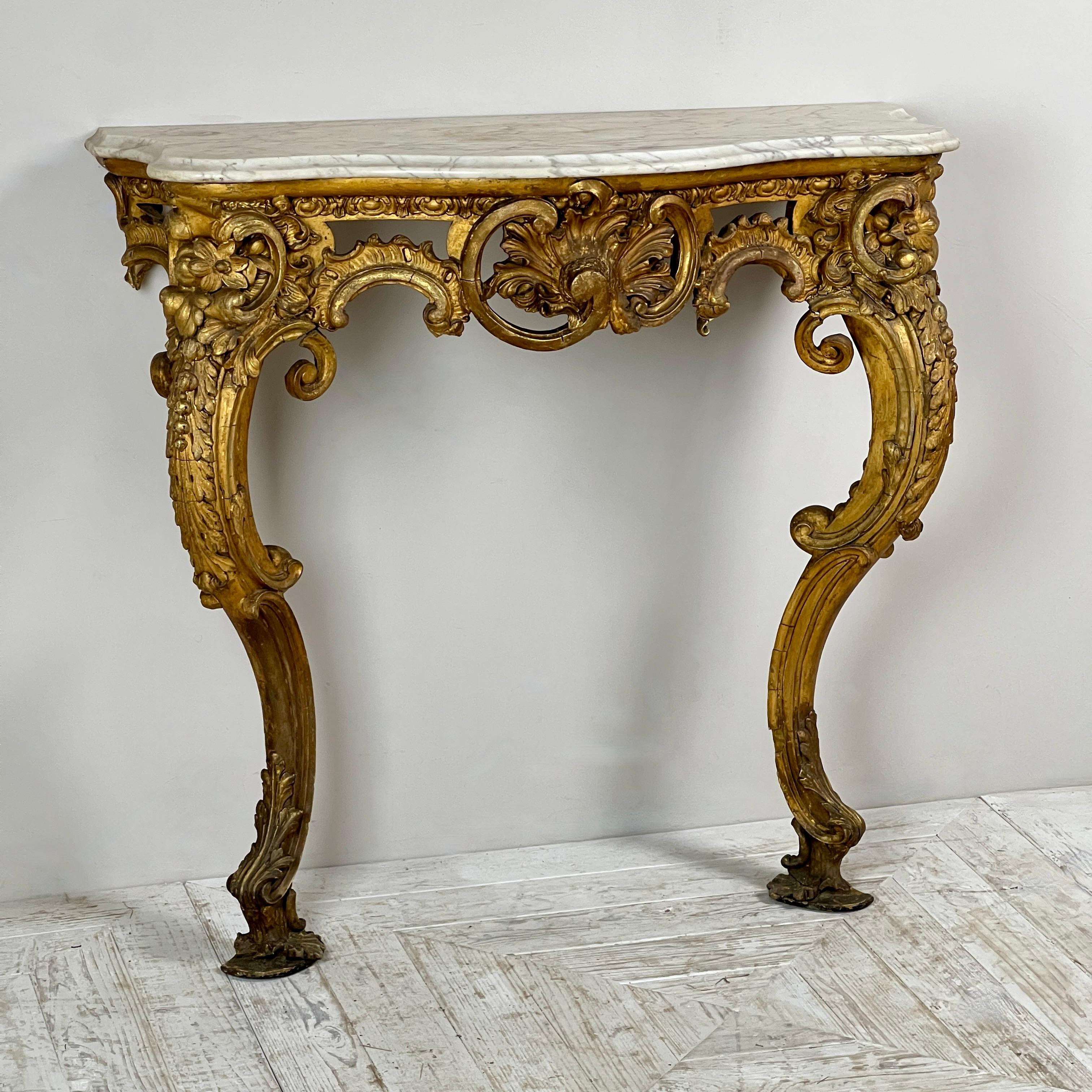 Hand-Crafted A Victorian Giltwood And Marble Console Table For Sale