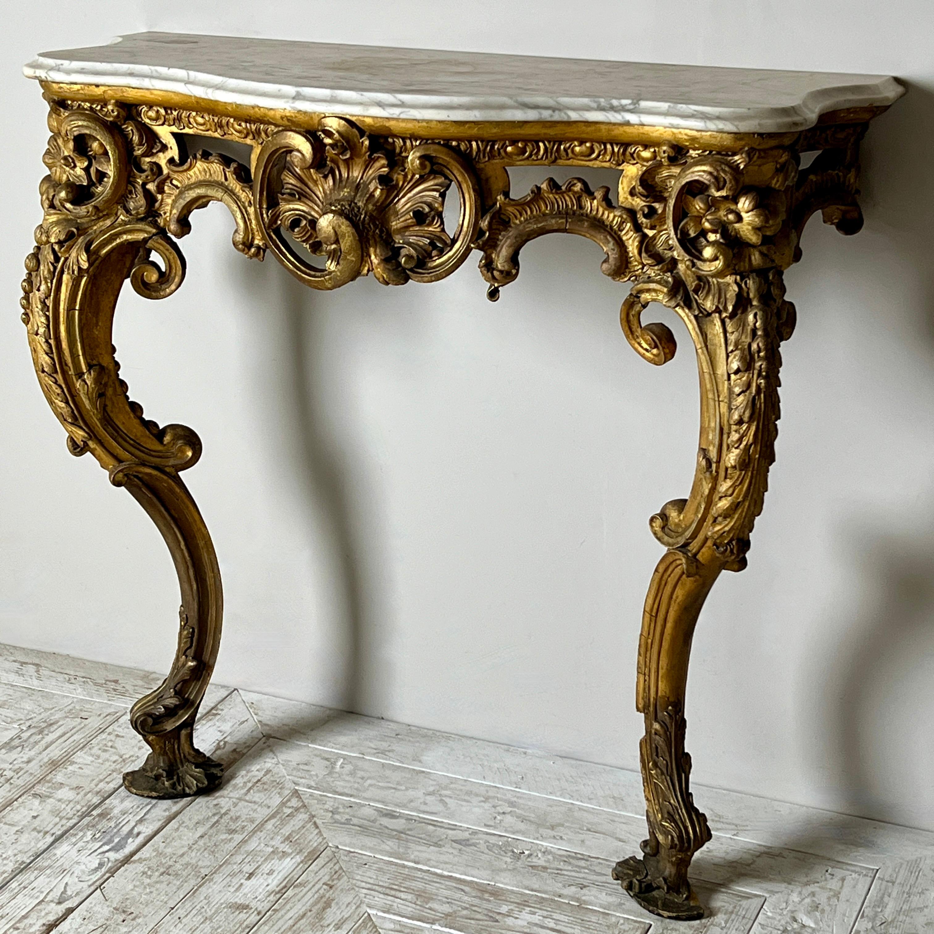 19th Century A Victorian Giltwood And Marble Console Table For Sale
