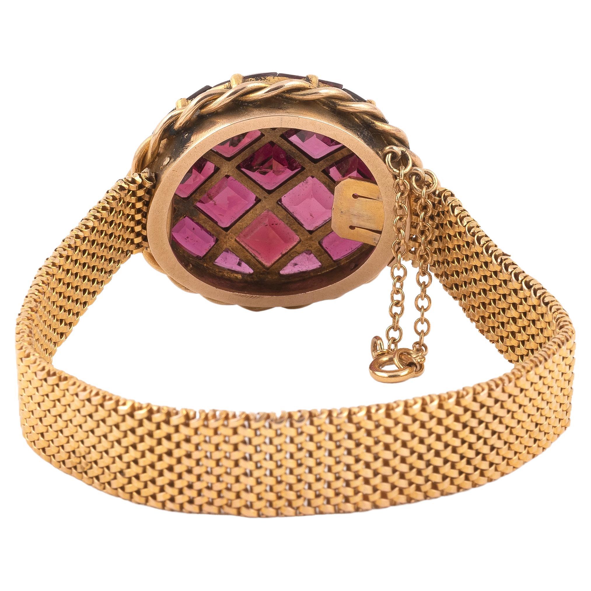 Viktorianisches Armband aus Gold mit Amethyst und Diamanten (Rosenschliff) im Angebot