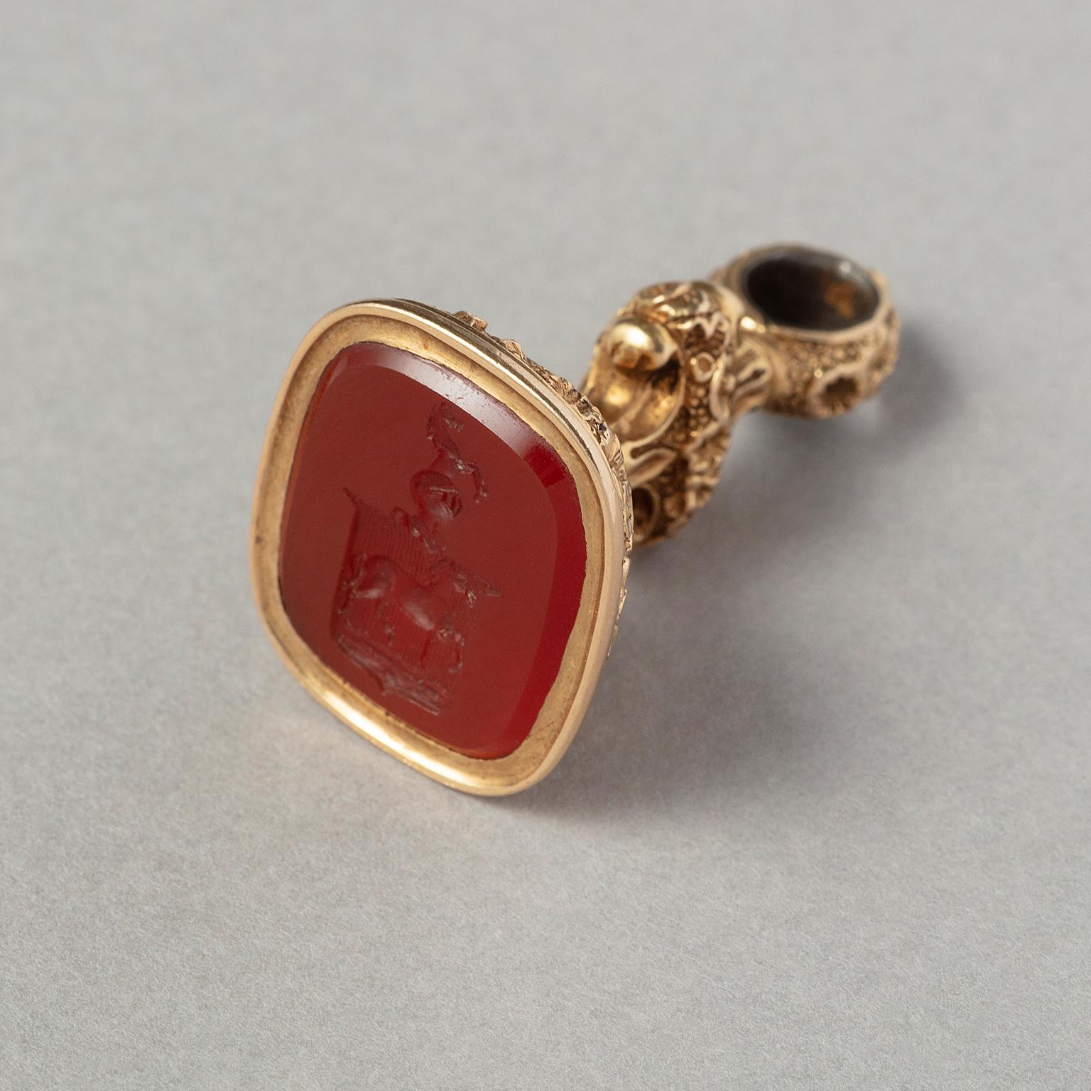 Women's or Men's A Victorian Gold and Carnelian Seal with a Horse Crest