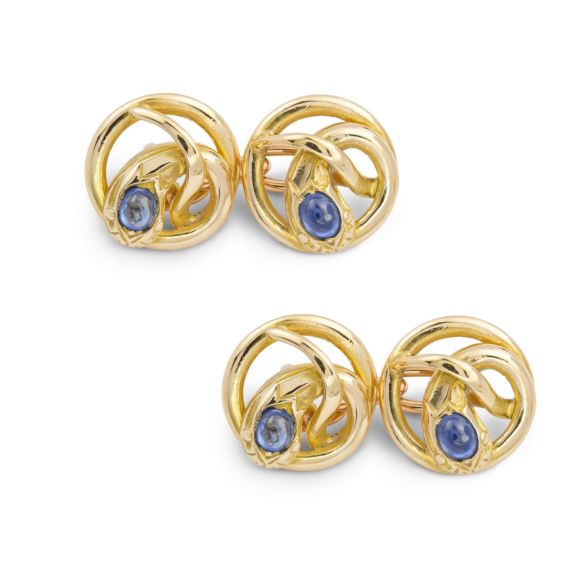Late Victorian Victorian Gold and Sapphire Snake Cufflinks