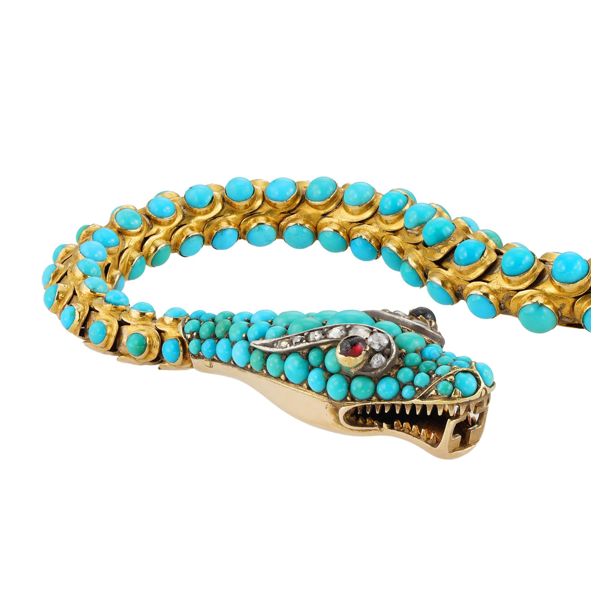 Eine viktorianische Schlangenkette aus Gold und Türkis (Frühviktorianisch) im Angebot