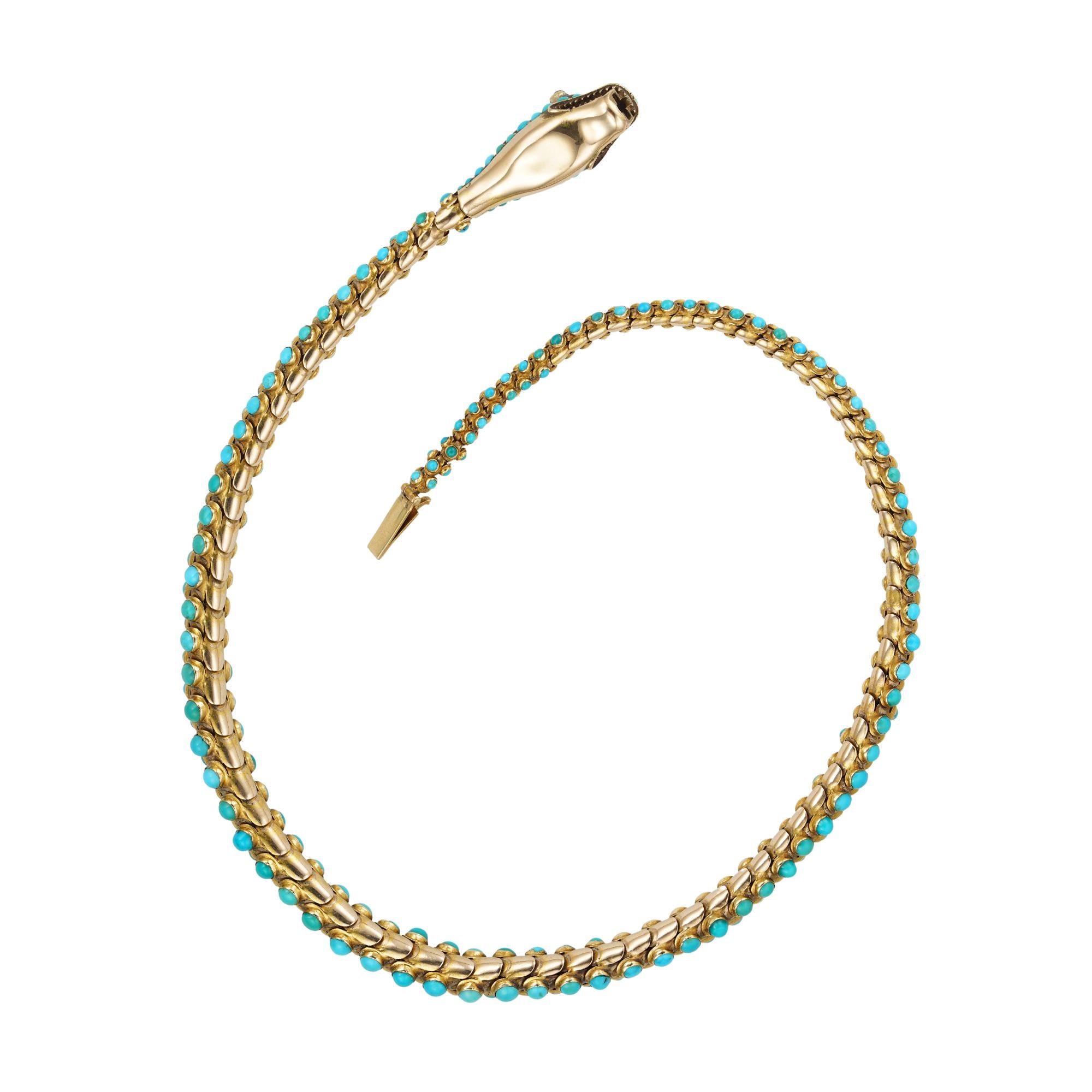 Early Victorian A Victorian gold and turquoise serpent necklace For Sale