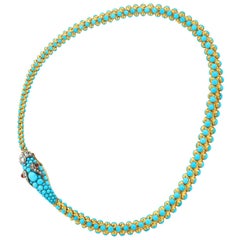 Collier serpent victorien en or et turquoise