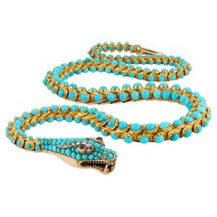 A Victorian gold and turquoise serpent necklace