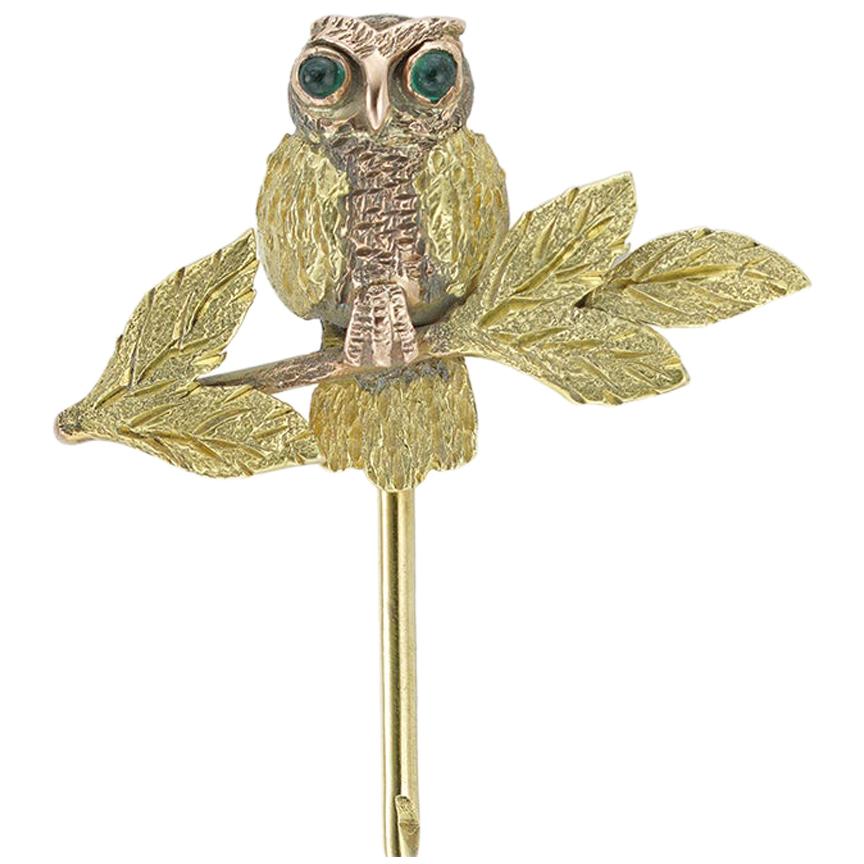 Victorian Gold Owl Stick-Pin