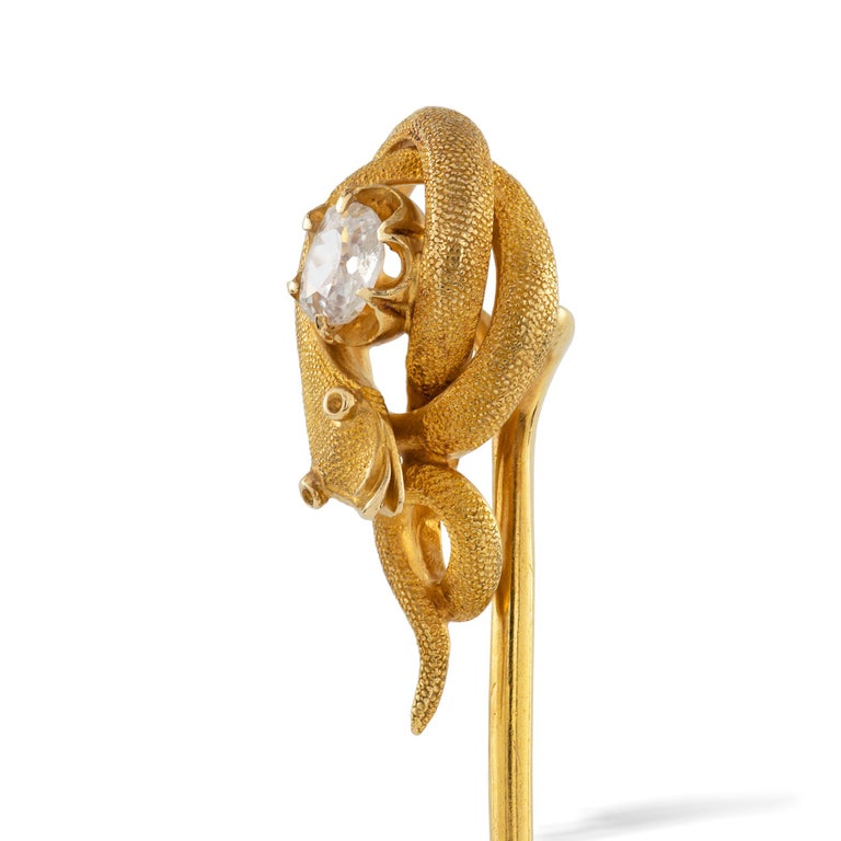 Art Nouveau Victorian Gold Snake Stick-Pin For Sale