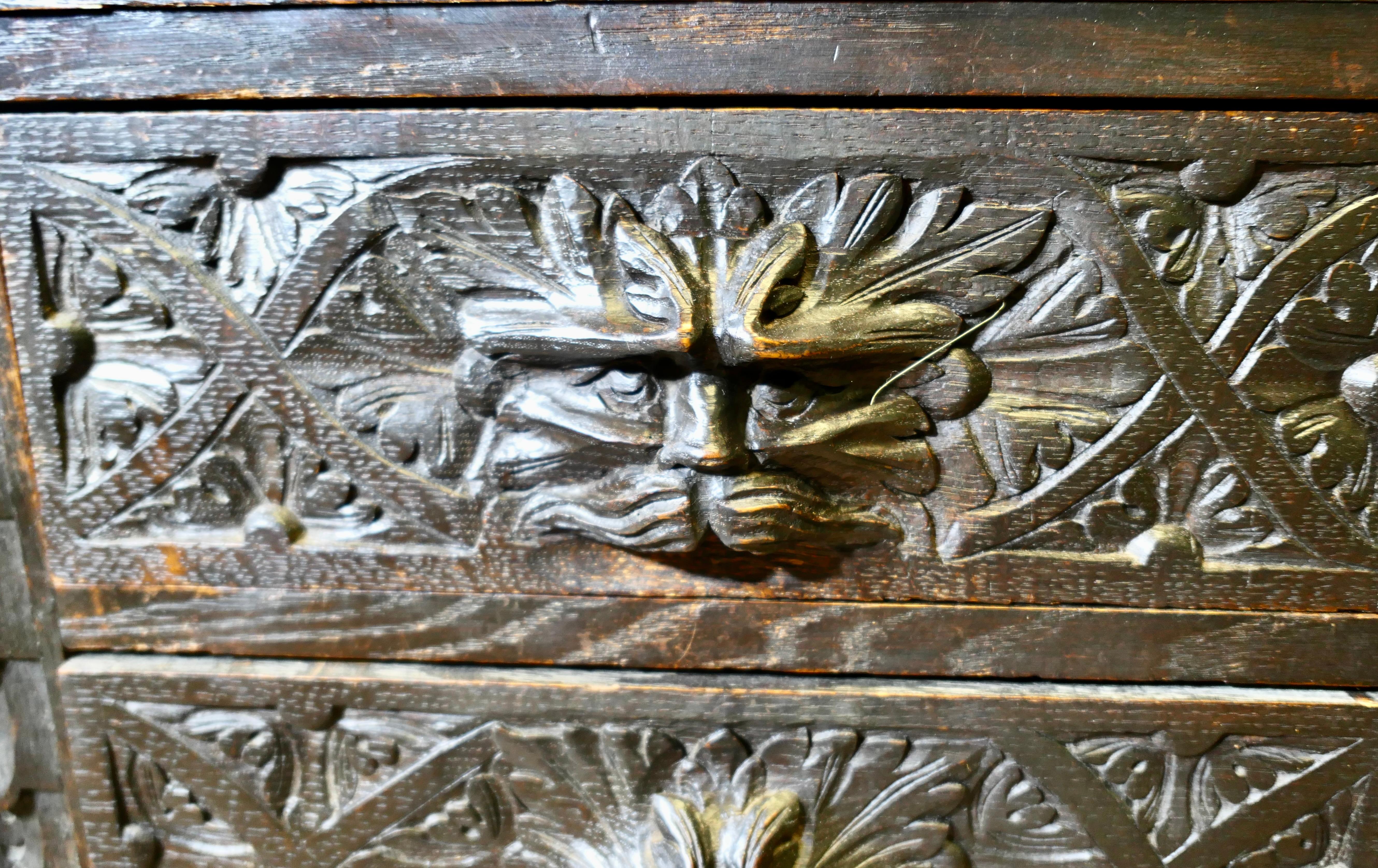 A Victorian Green Man Carved Oak Bureau   The bureau is superbly carved Bon état - En vente à Godshill, Isle of Wight