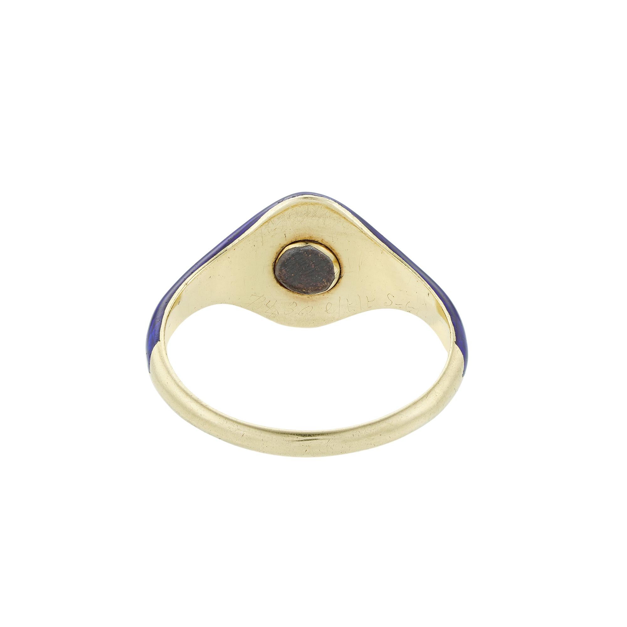 Brilliant Cut Victorian Half Pearl, Diamond and Blue Enamel Ring