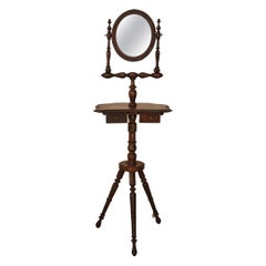 Stand de rasage victorien en Oak Craft avec miroir ovale sur pieds tournés