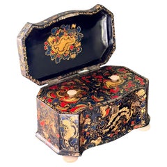 A Victorian Jennens & Bettridge Papier Mache Tea Caddy