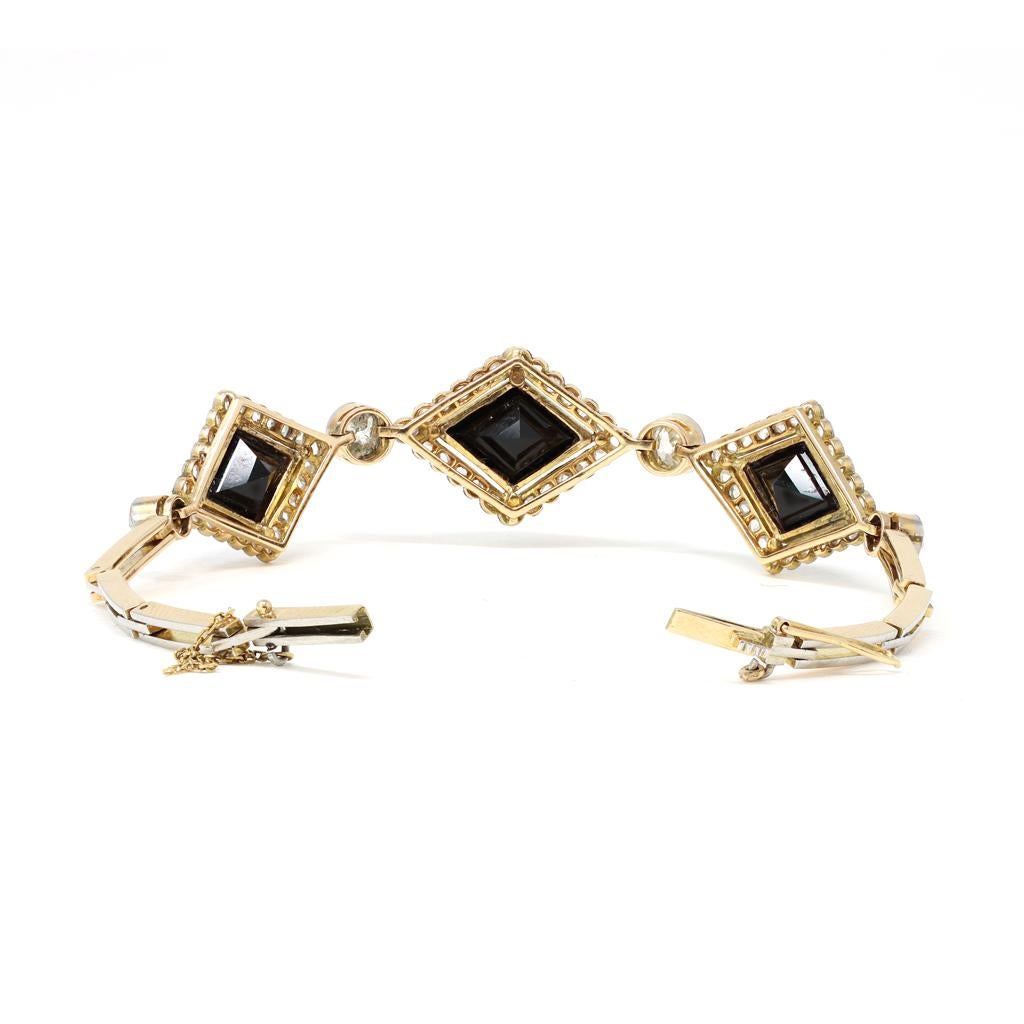 Old Mine Cut Victorian Lozenge Onyx and Diamond Bracelet in 18 Karat Gold, circa 1900