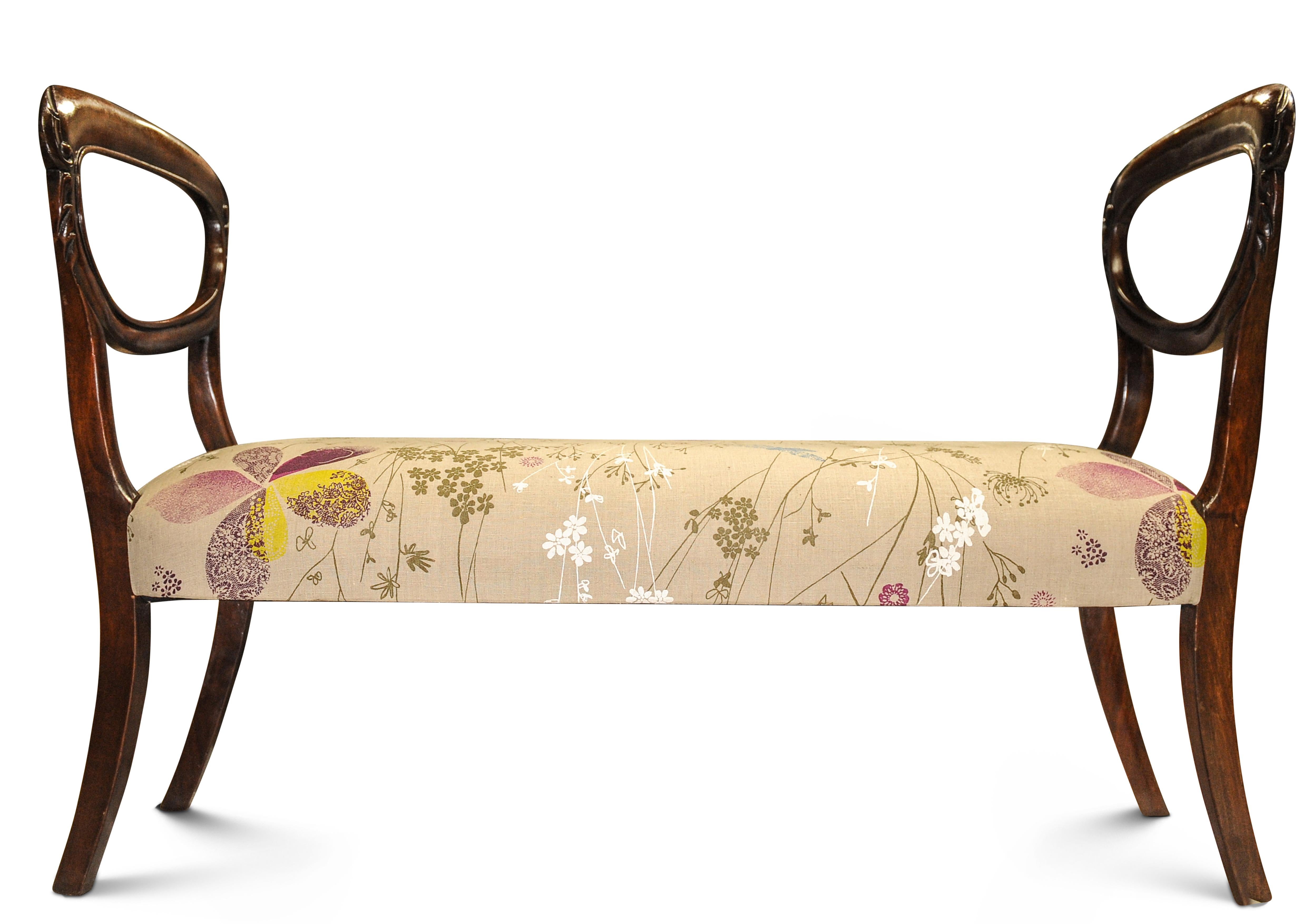 A Victorian Mahogany Balloon Back Window Seat With Floral Upholstery