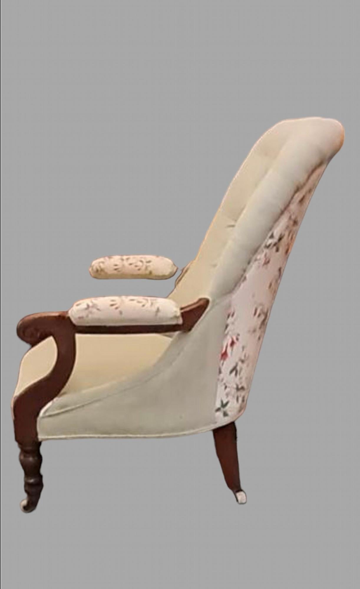 British Victorian Mahogany Framed Button Back Armchair