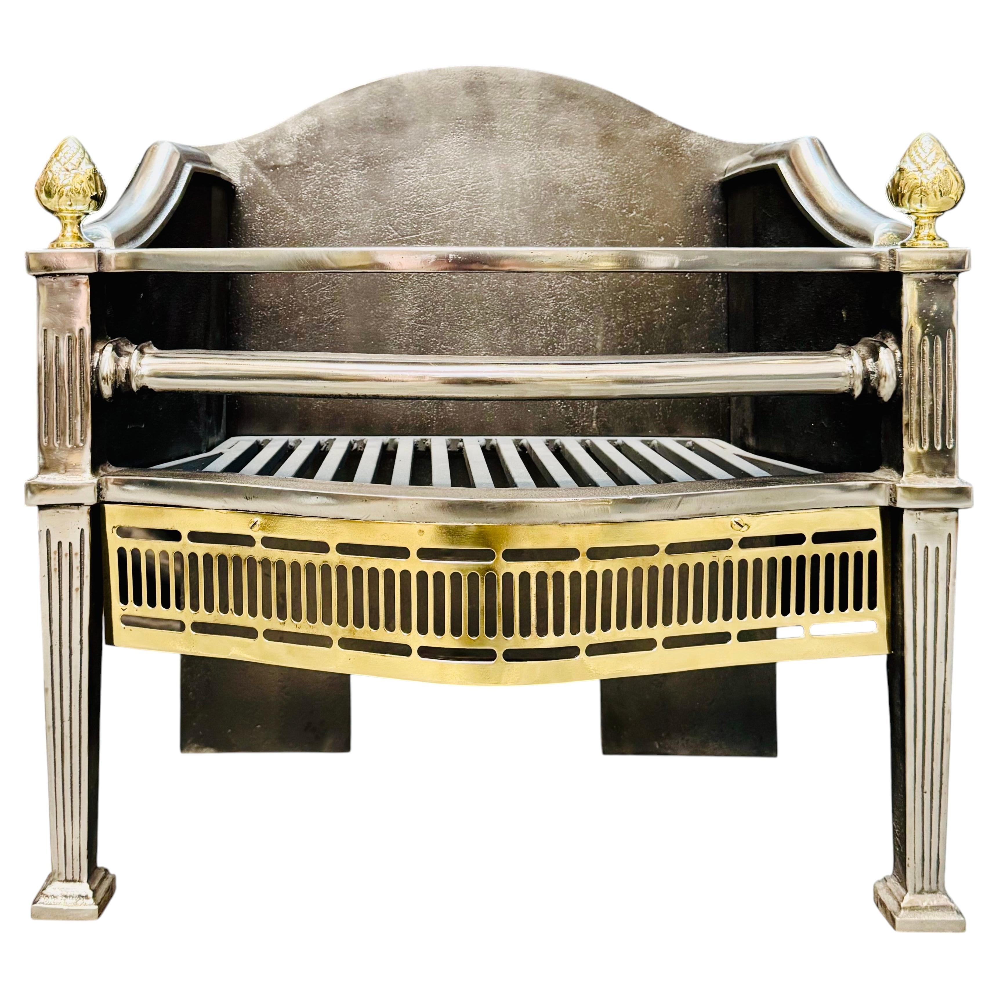 A Victorian Manner Brass & Steel Fire Grate Basket.