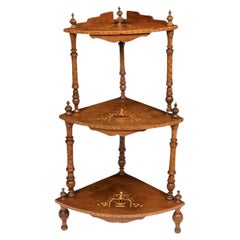 Antique A Victorian Marquetry Inlaid Three Tier Whatnot, Late 19th Century