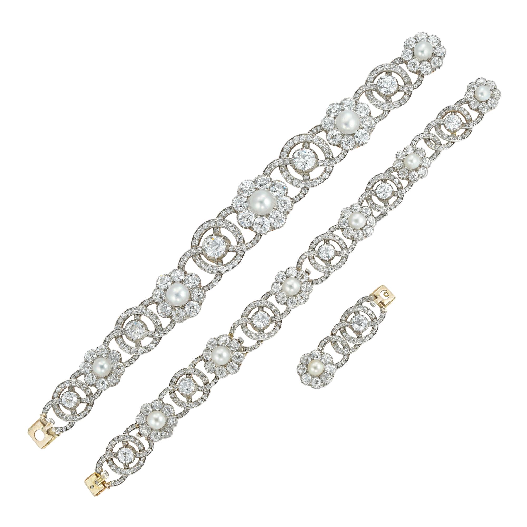 Viktorianische Naturperlen- und Diamant-Cluster-Halskette (Brillantschliff) im Angebot