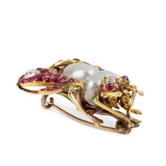 Victorian Natural Pearl Ruby and Diamond Bug Brooch
