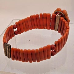 A Victorian Natural Red Coral Bracelet Floral Cameo Circa 1890's