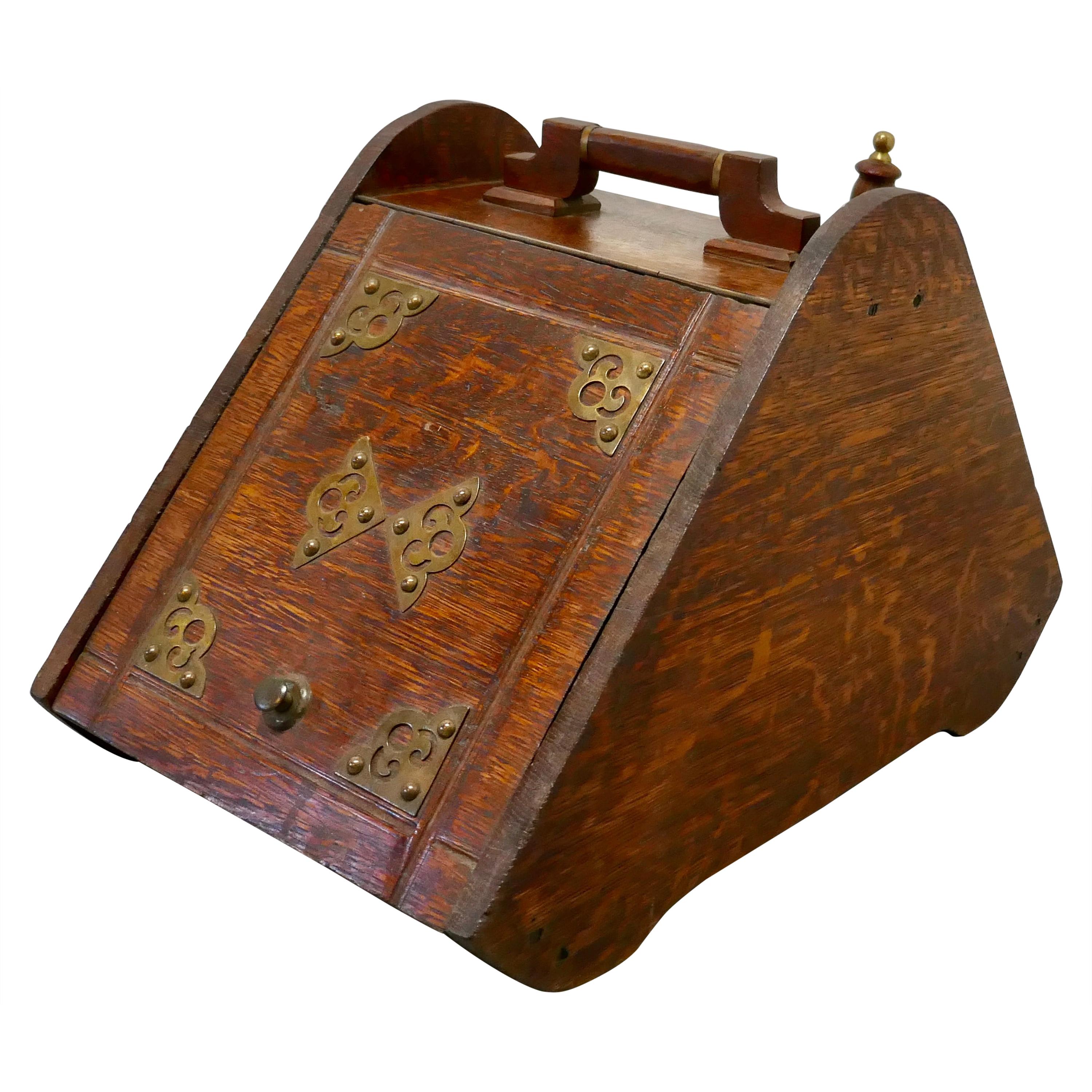 Coalbox aus viktorianischer Eiche mit Leinen und Schublade