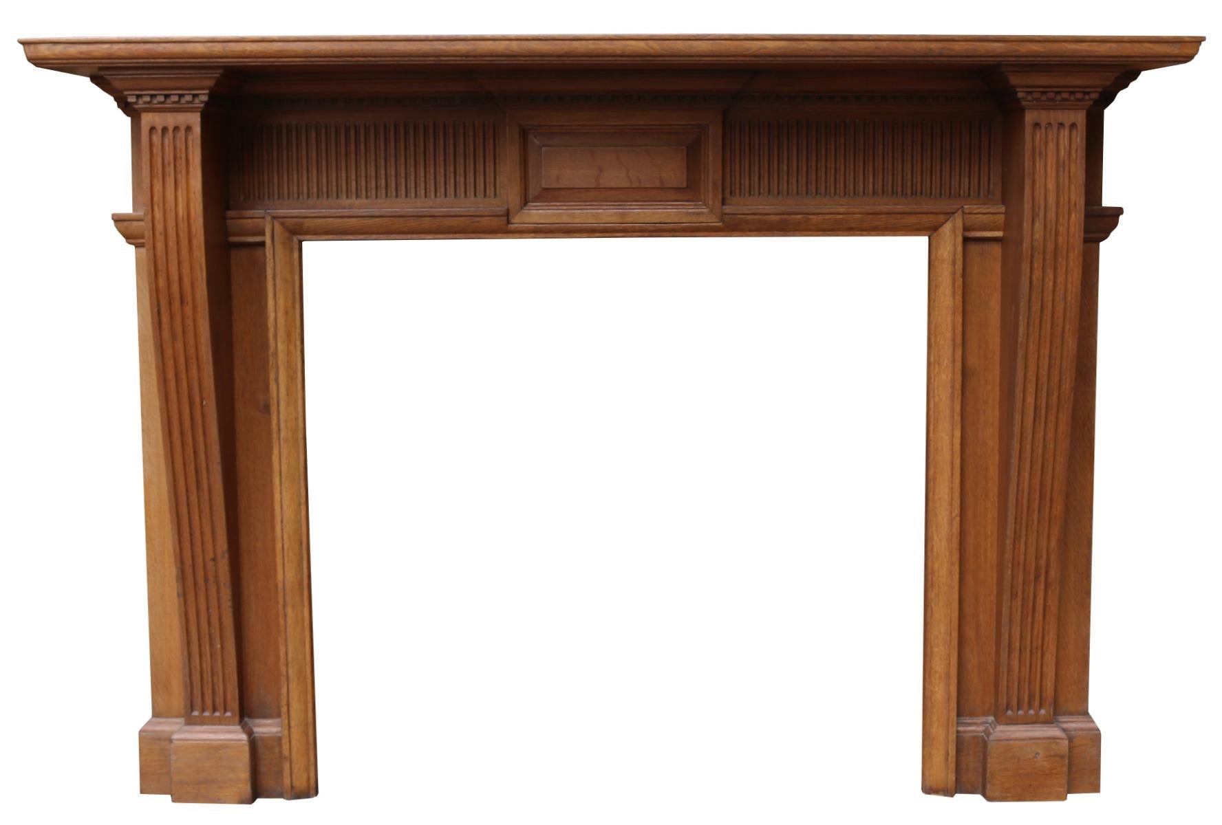 With fluted corbel jambs, paneled and fluted frieze.

Additional Dimensions

Opening Height 96 cm

Opening Width 105 cm

Width between outside of legs 168 cm.