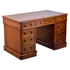 Antique A Victorian Oak Pedestal Desk by Deighton & Dunthorne, 320 High Holborn, London.
